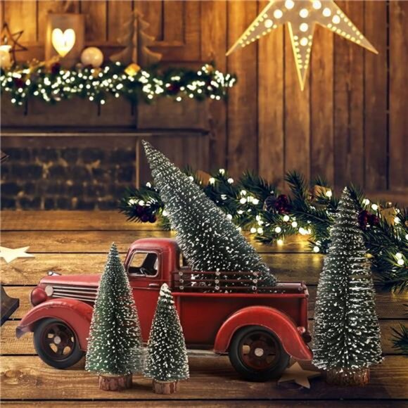 Mini Christmas Tree, Small Pine Tree with Wooden Bases for Xmas Holiday Party - Picture 2 of 7